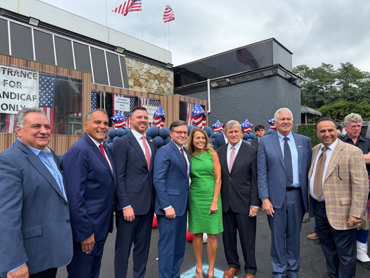 House Speaker Mike Johnson endorses Mike LiPetri at Nassau County diner