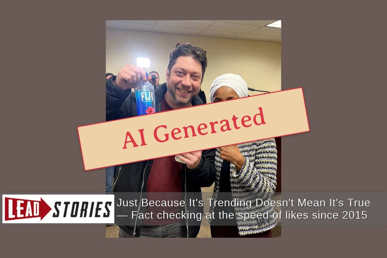 Fact Check: FAKE Image Shows Ilhan Omar Posing With Attacker Anthony Kazmierczak As If Promoting Fiji Water -- AI-Generated, It Originated From Parody Account