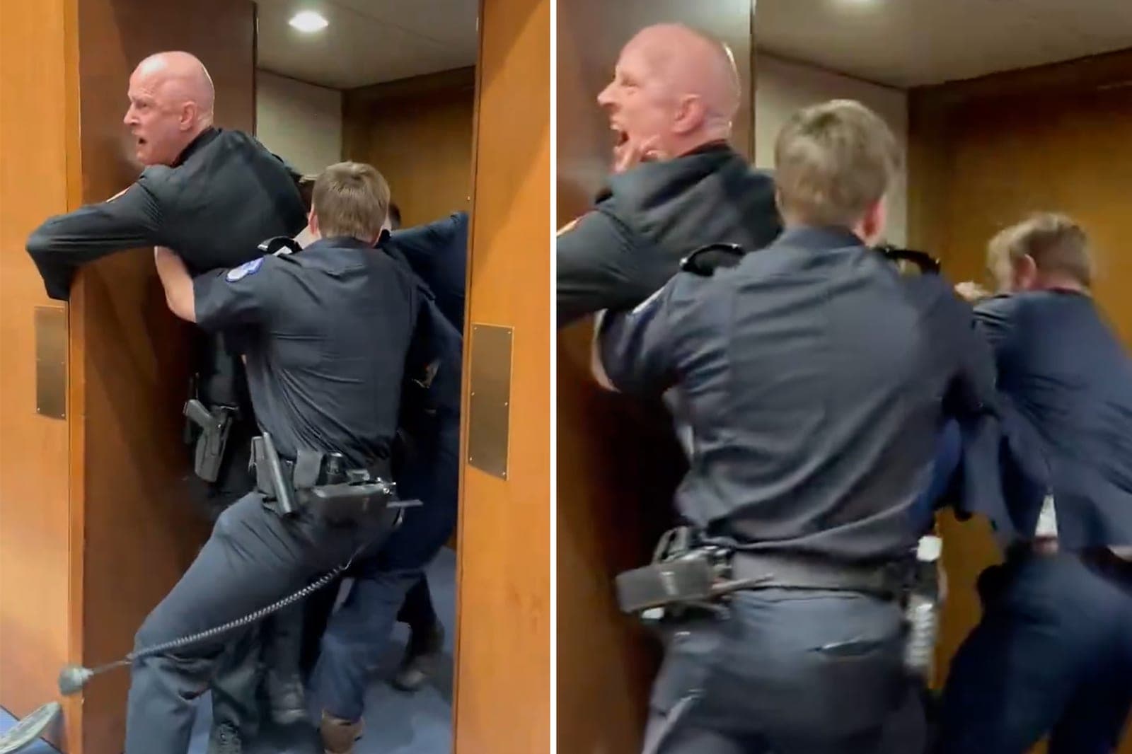 GOP Sen. Tim Sheehy helps Capitol Police remove protester -- who allegedly injured 3 officers and appeared to break his own arm -- in wild scene