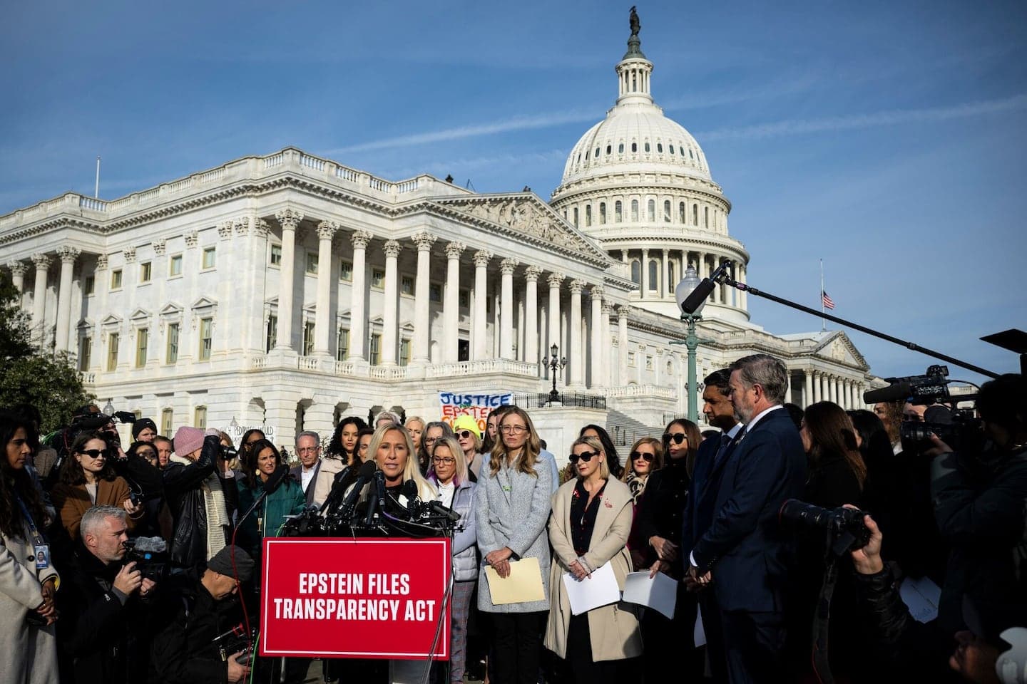 Majorie Taylor Greene spoke on steps of Capitol ahead of Epstein files vote