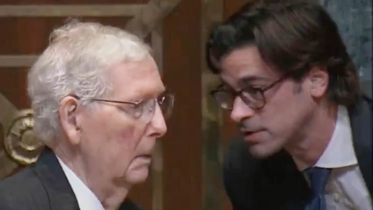 Awkward moment an aging Mitch McConnell needs help from staff