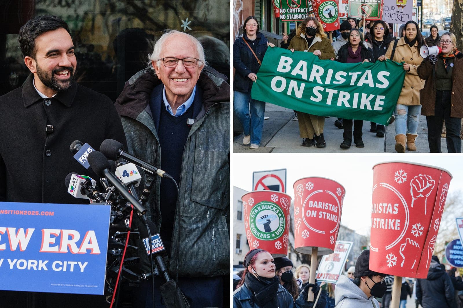 Zohran Mamdani, Bernie Sanders join striking Starbucks workers -- as city approves $39M deal