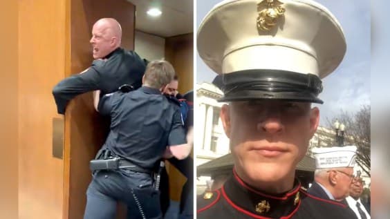"Lunatic behavior": Marine vet protesting Iran war appears to snap a bone during struggle with GOP senator
