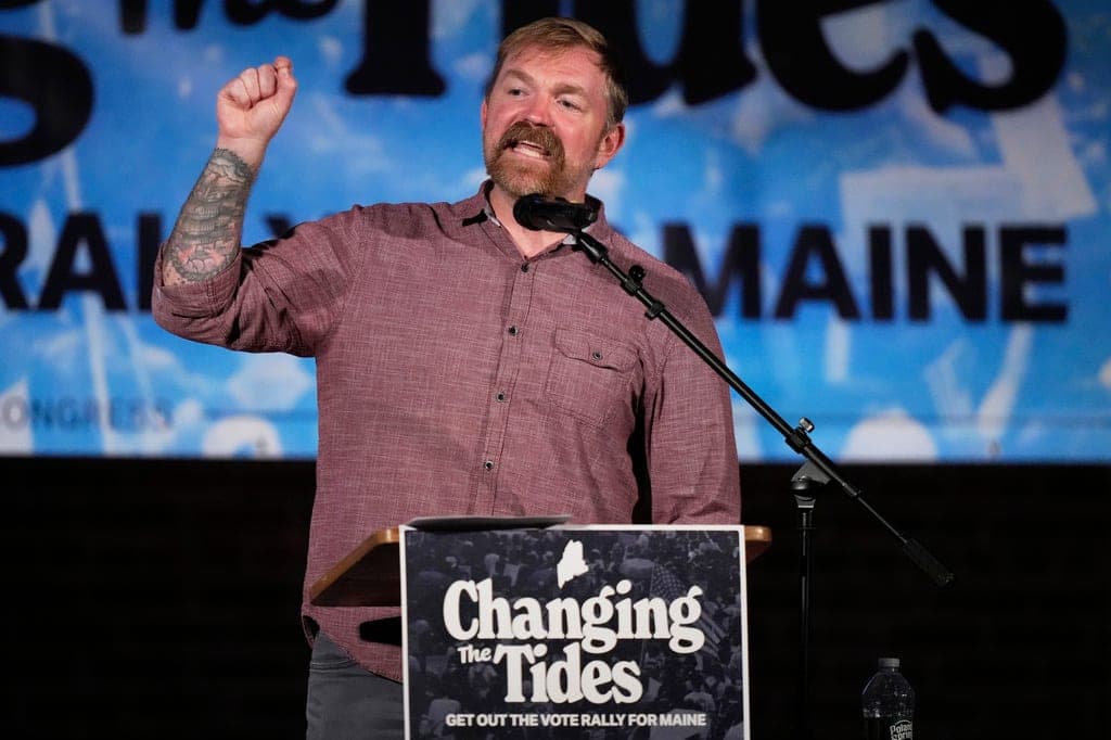 At rally, Platner shrugs off 'politically motivated' and 'false' accusations