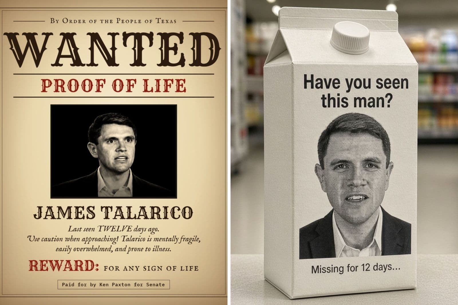 Ken Paxton Trolls Talarico with 'Missing' Posters After 12-Day Flu Absence