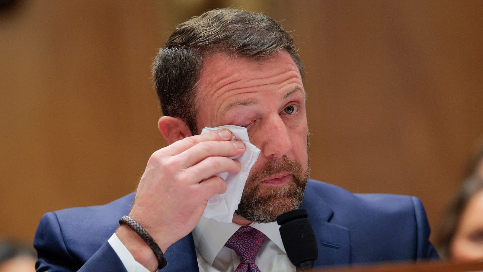 Markwayne Mullin wipes away tears while defending DHS nomination as Senator Rand Paul rips into him for 'anger issues'
