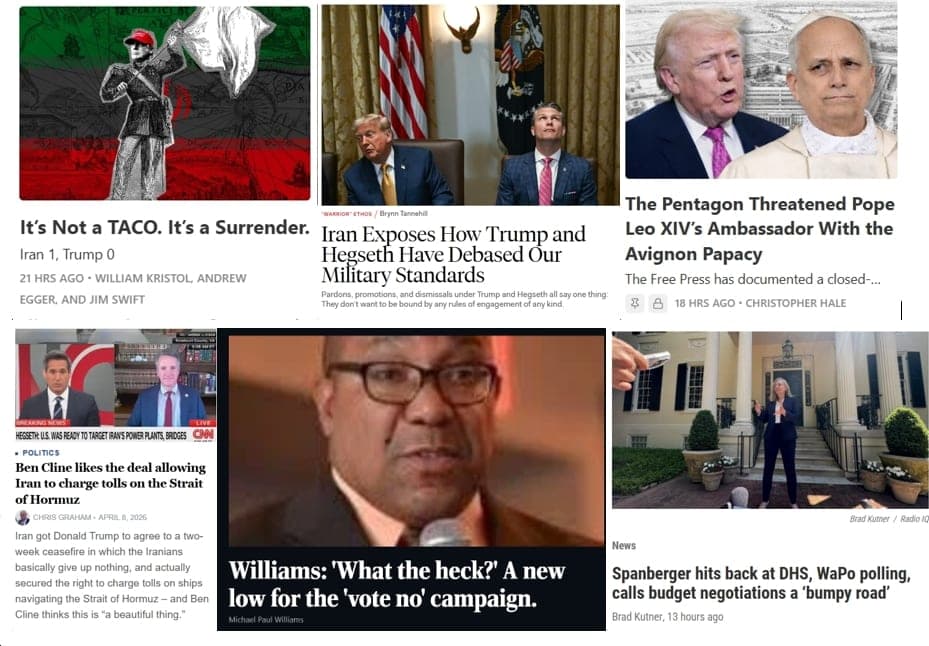 Thursday (4/9) News: “Iran 1, Trump 0”; Pentagon Threatened the Pope “With the Avignon Papacy”; Ben Cline Loves Trump’s “Sh*t Sandwich”