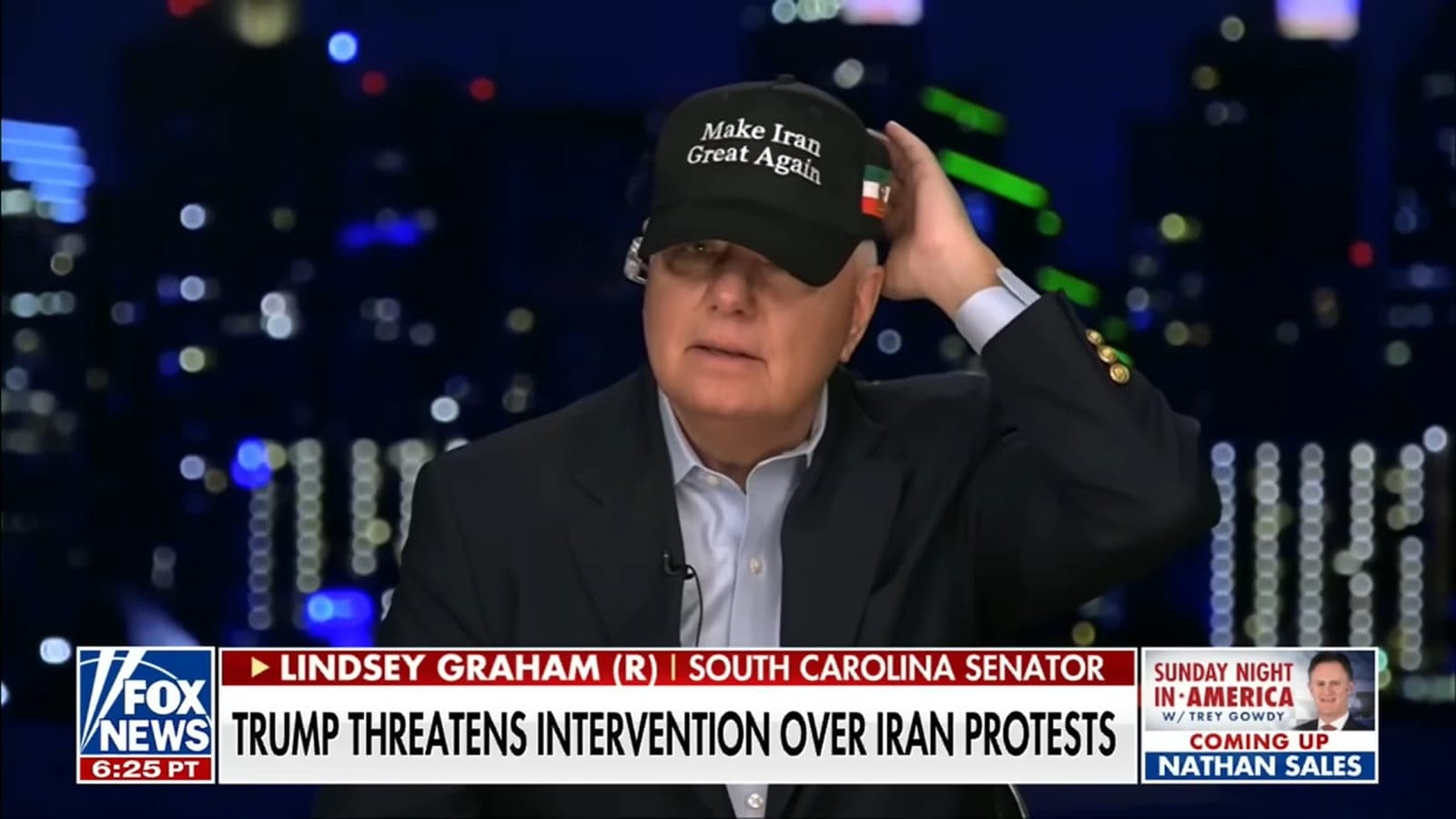 Lindsey Graham Dons 'Make Iran Great Again' Hat As He Advocates For American Intervention
