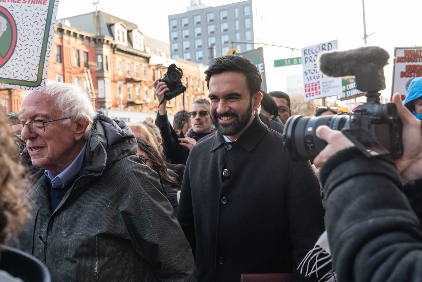 Bernie Sanders and Mamdani joined the Starbucks picket line in Brooklyn — see the photos
