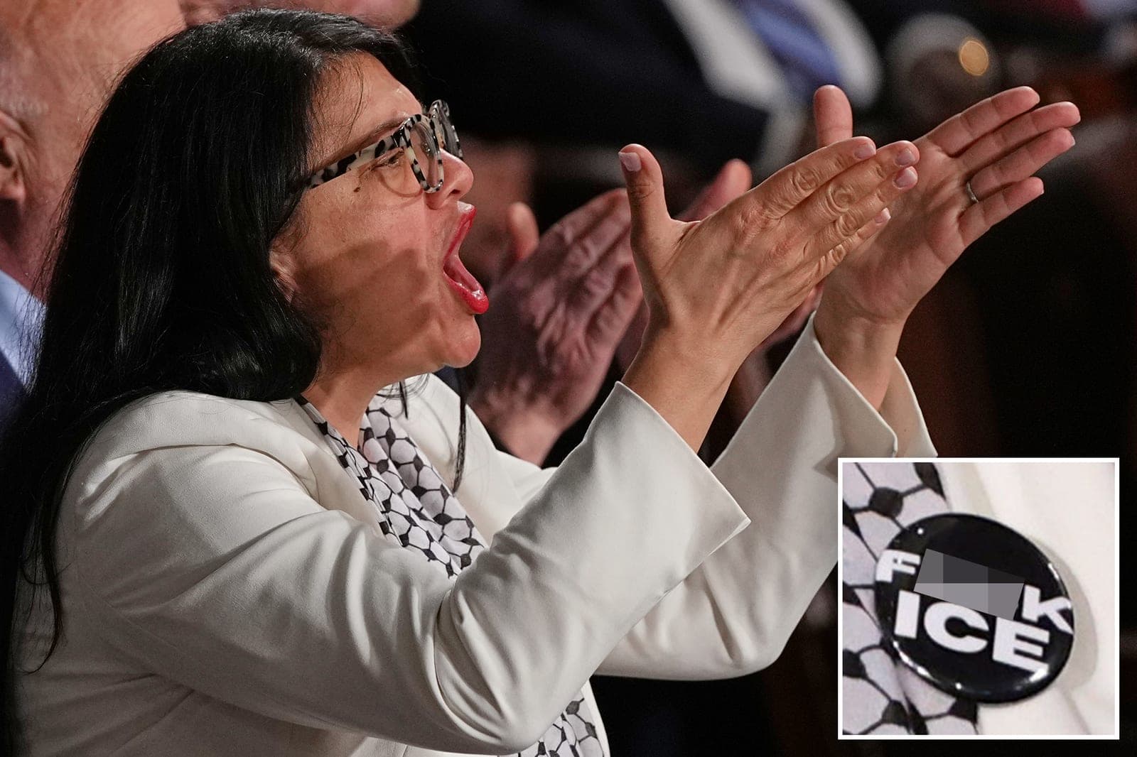 Rep. Rashida Tlaib sparks outrage with 'F--k ICE' pin at Trump's State of the Union 2026 address