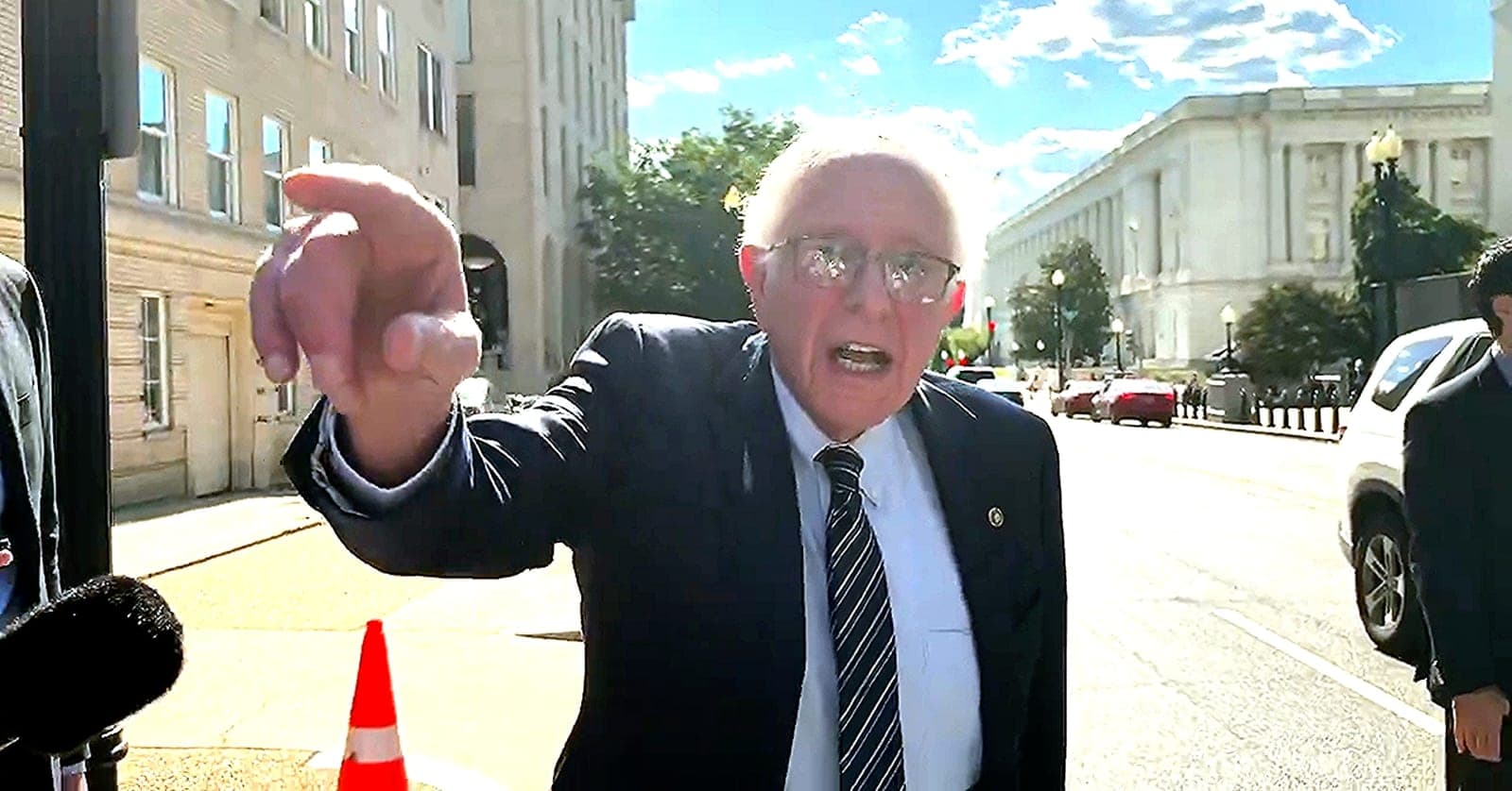 Bernie Sanders Bashes Trump as Heckler Confronts On Platner