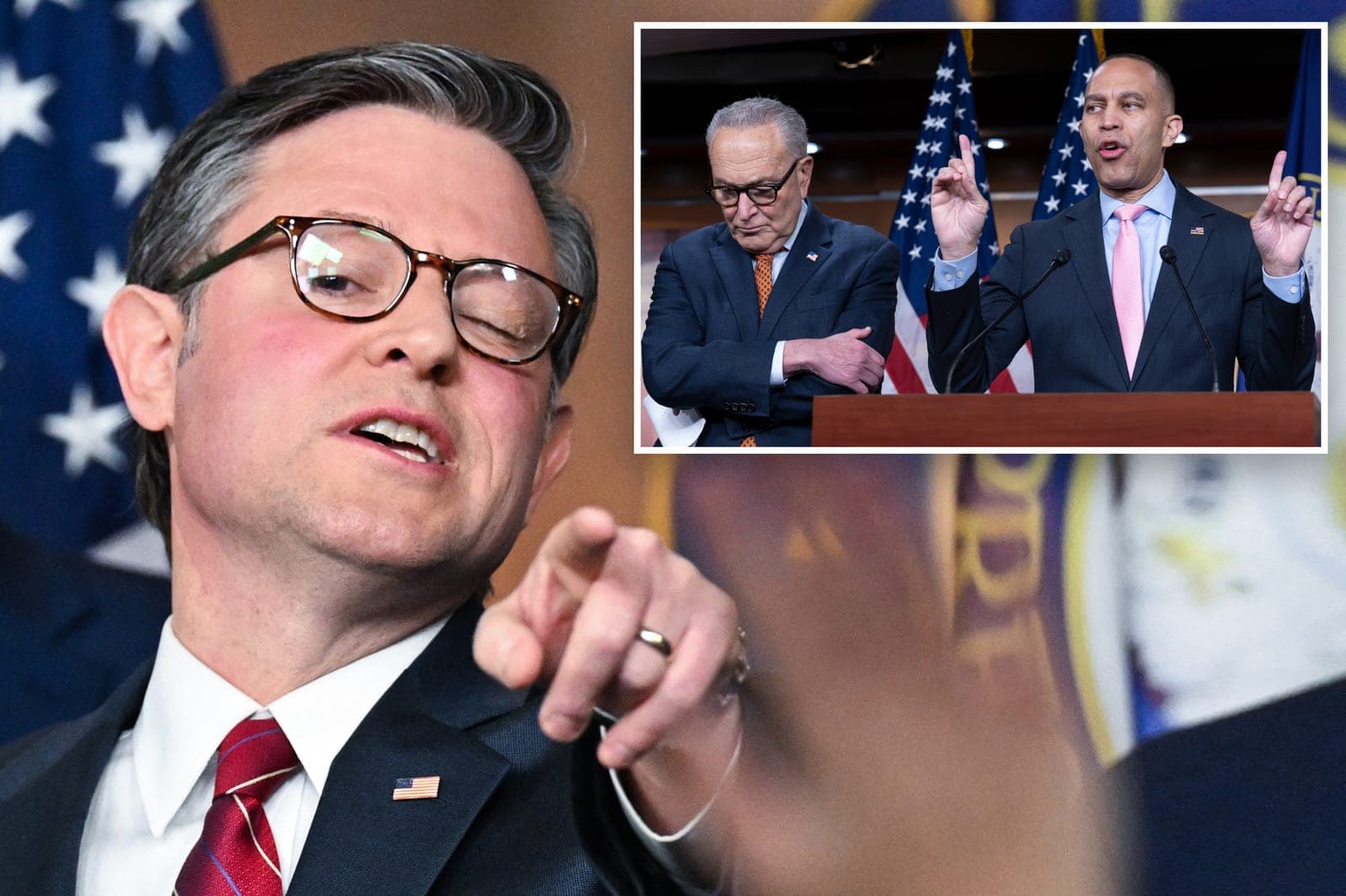 House Speaker Mike Johnson mocks 'family squabble' between House Minority Leader Hakeem Jeffries, Sen. Chuck Schumer