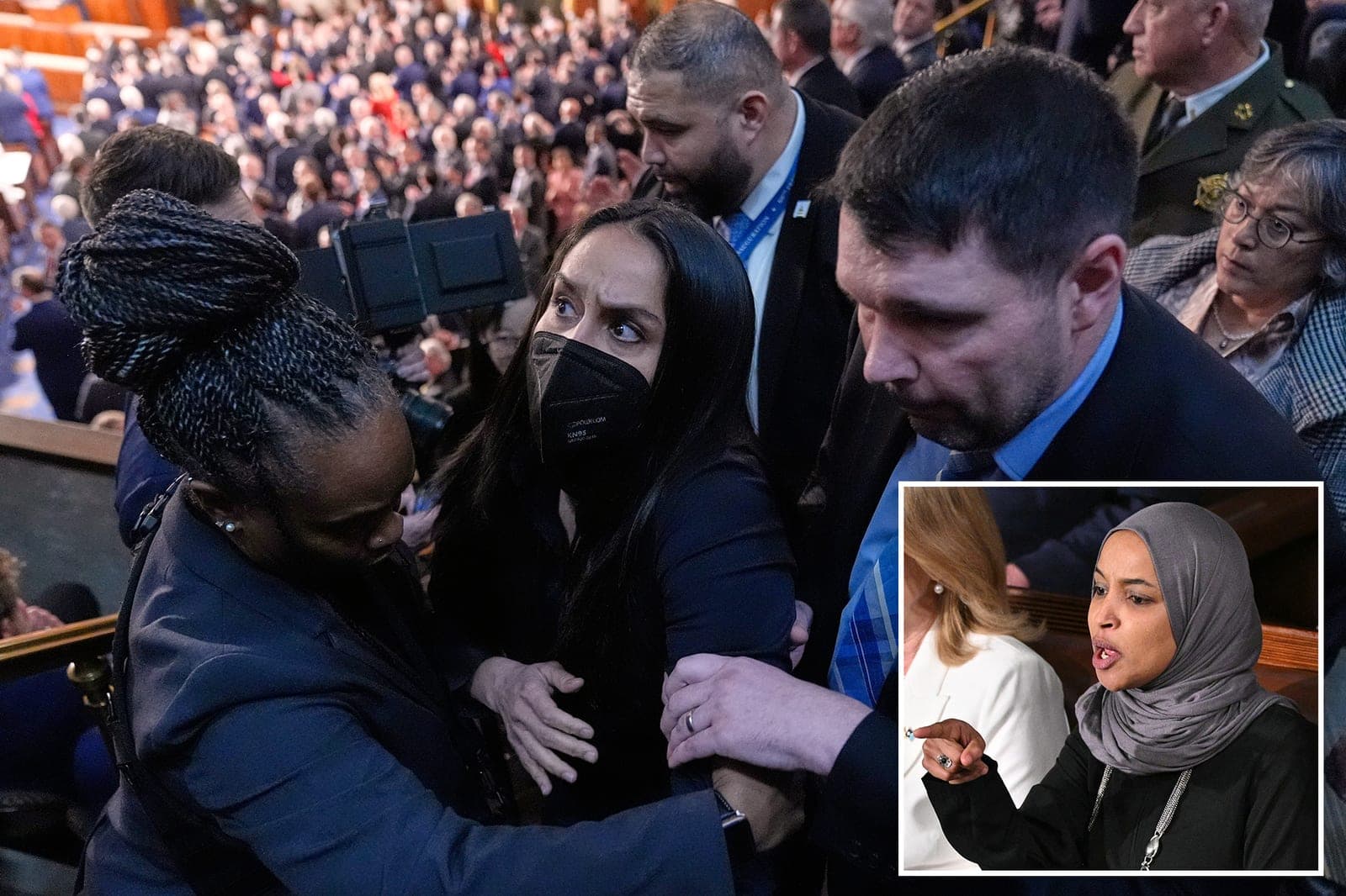 Rep. Ilhan Omar claims State of the Union guest Aliya Rahman was 'forcibly removed' and arrested for standing