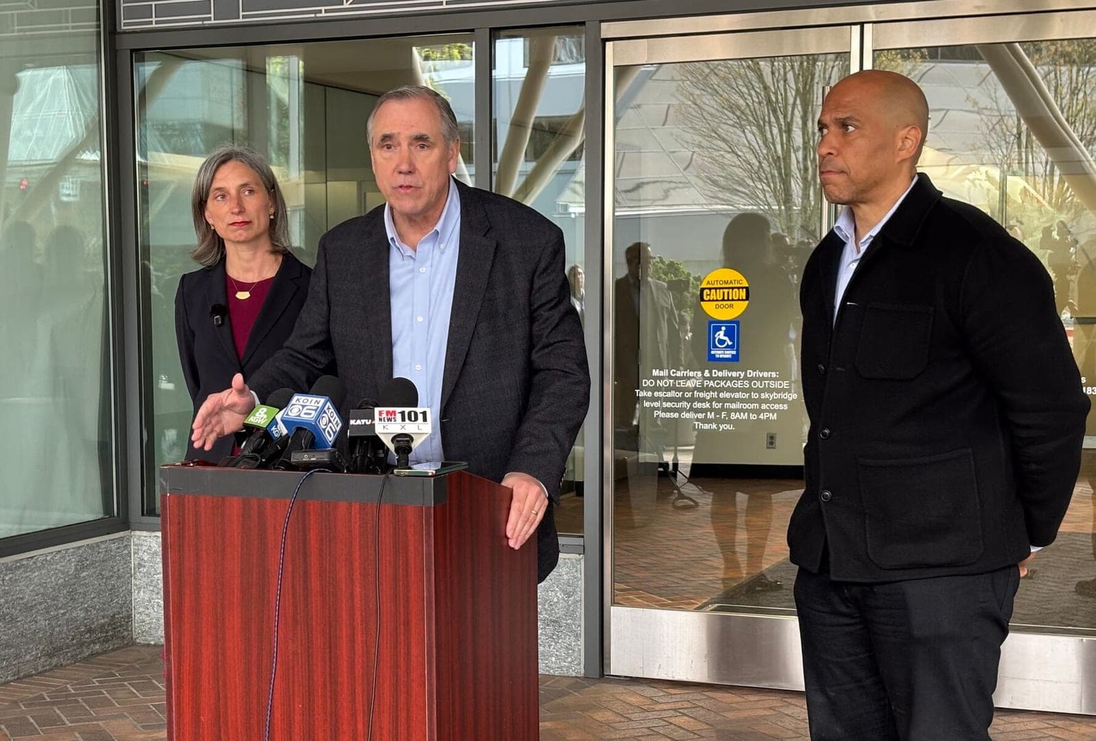 Cory Booker joins Jeff Merkley, Maxine Dexter in Portland, unified in moral outrage against Trump's Iran war threats
