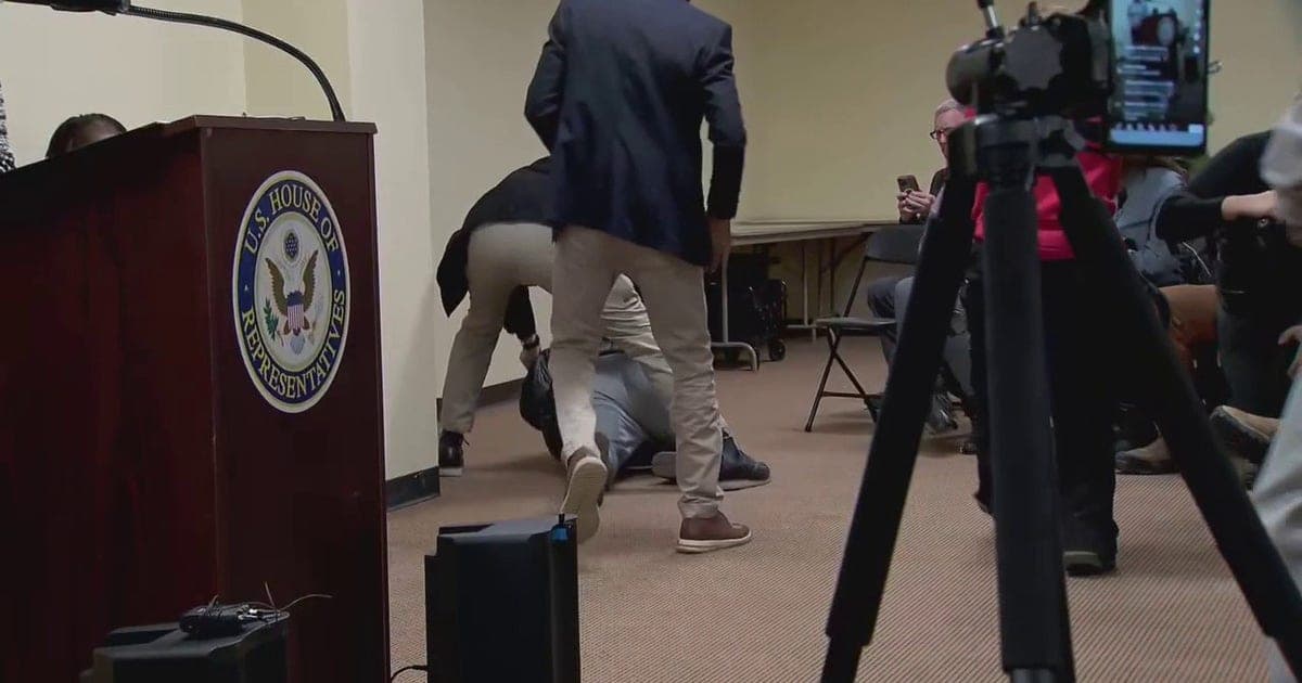 Rep. Omar sprayed by syringe, man tackled during townhall event on ICE operations