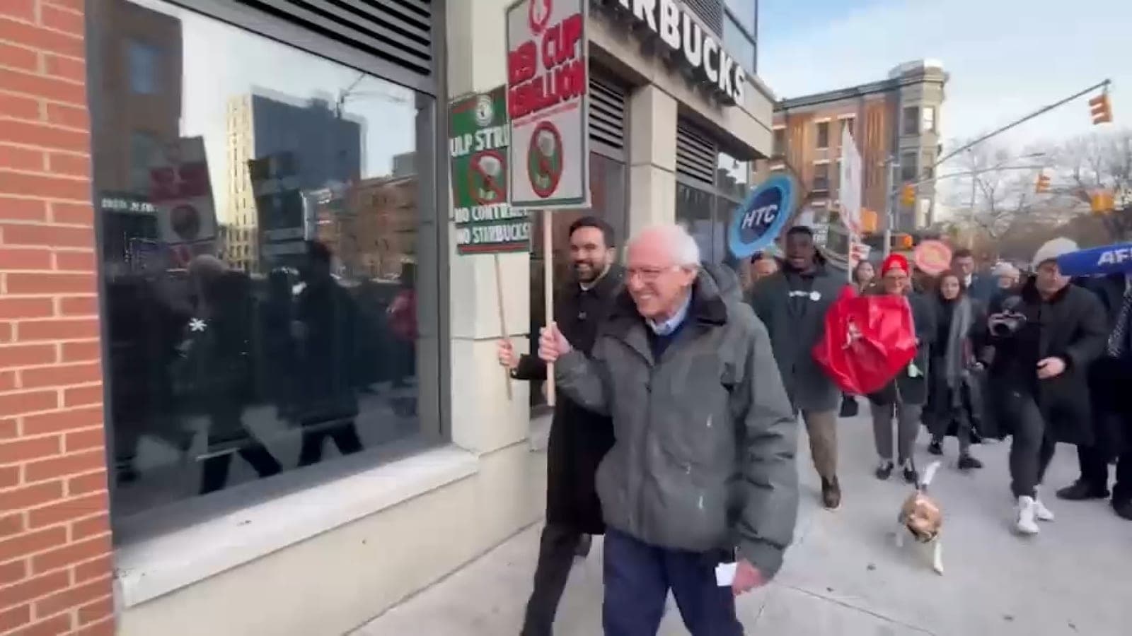 NYC mayor-elect Zohran Mamdani and Bernie Sanders join Starbucks picket line in Brooklyn